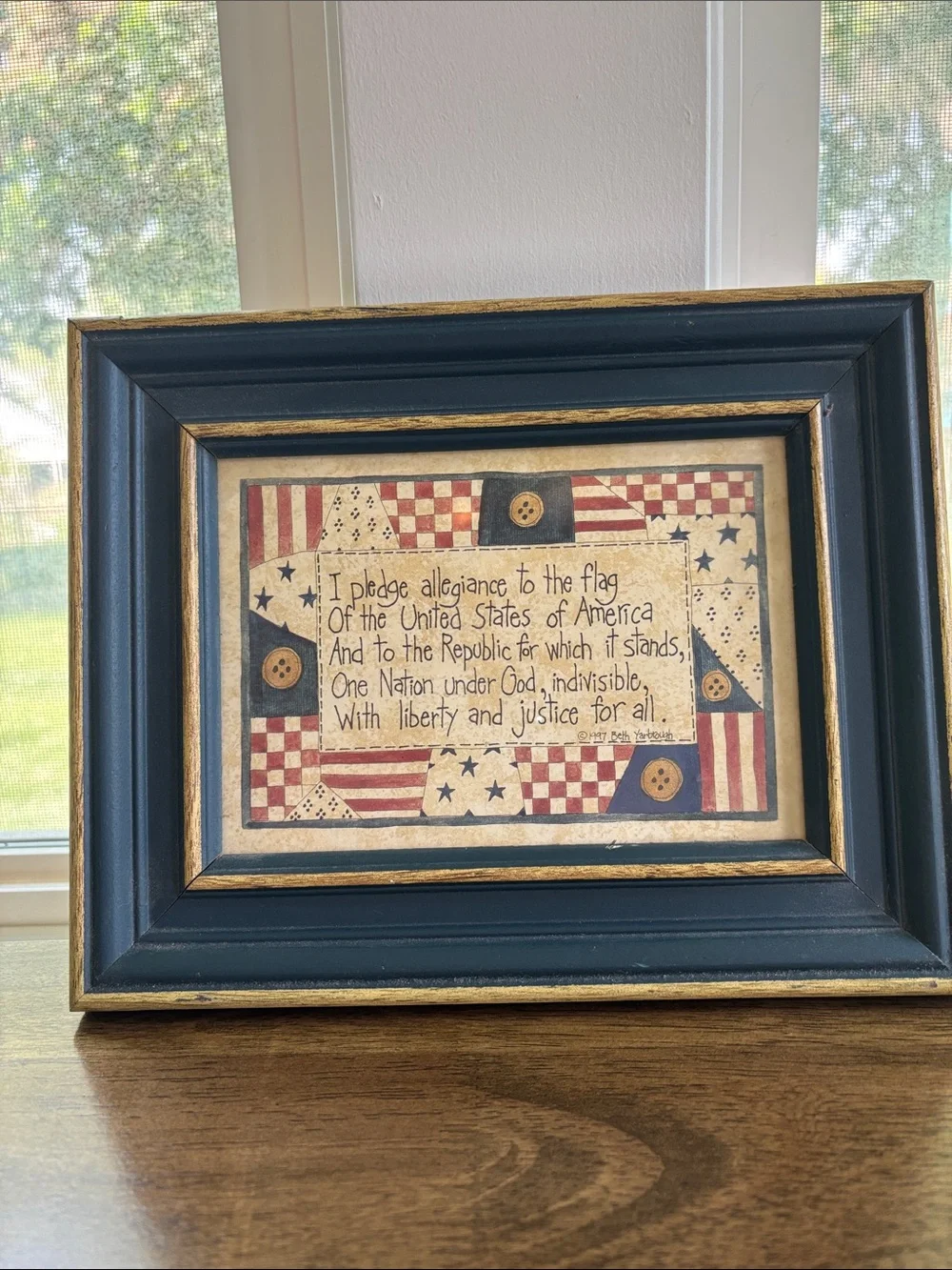 Vintage 1997 Beth Yarbrough “I Pledge of Allegiance” Print Primitive Americana